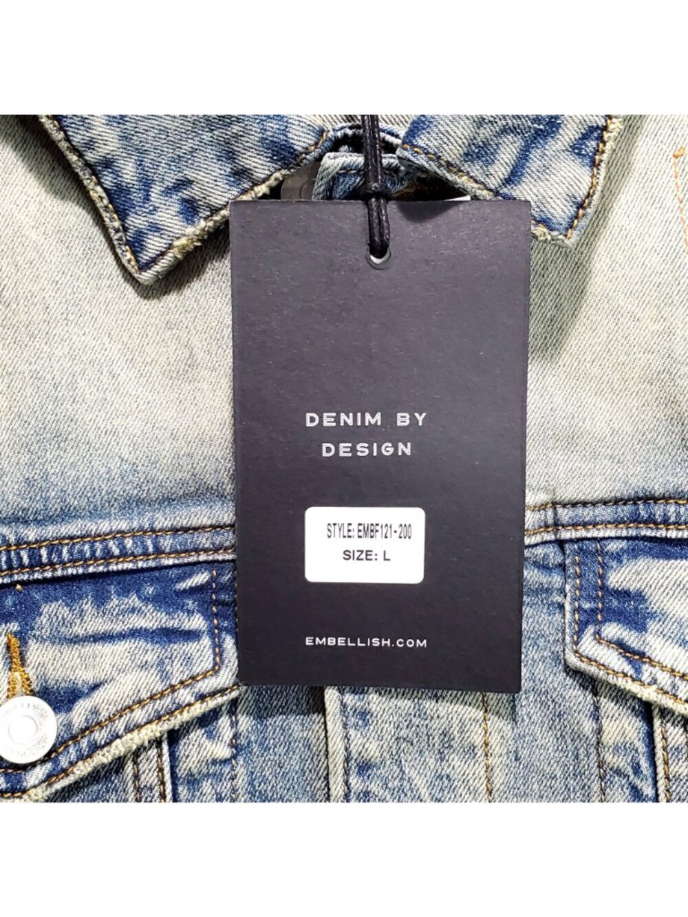 Embellish Mens Distressed Denim Jacket Size Large Blue Style EMBF121-200 NWT - Picture 5 of 15